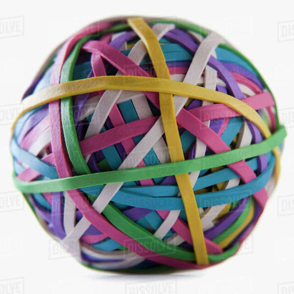Ball of colorful rubber bands Stock Photo Dissolve