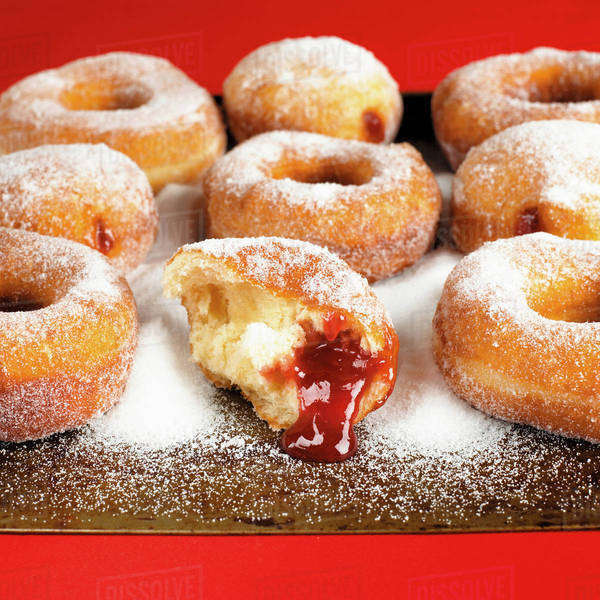 Doughnuts with jam filling Stock Photo Dissolve
