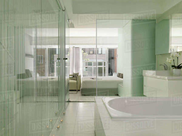 Modern bathroom with glass walls - Royalty-free Stock Photo | Dissolve