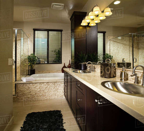 Double sinks in master bathroom Stock Photo Dissolve