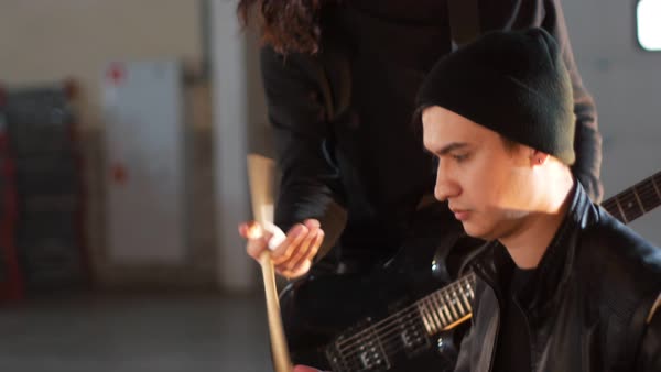 A Man With Long Hair Showing How To Hit The Hi Hats Stock Video