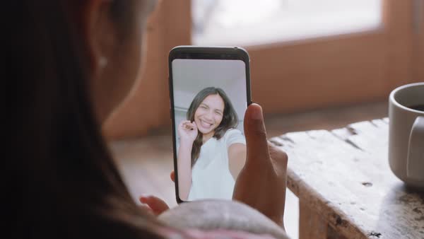 Young mother and baby having video chat with best friend using