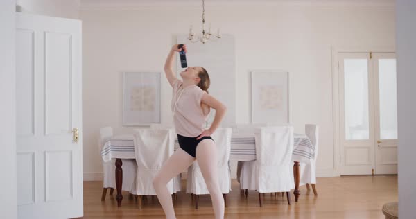 Funny Teenager Girl Dancing Singing Karaoke With Confidence