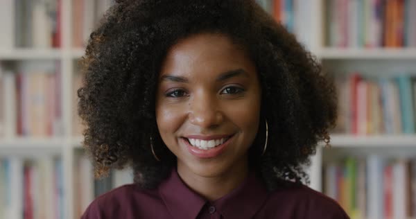 Portrait Young Pretty Black Woman Student Smiling Enjoying