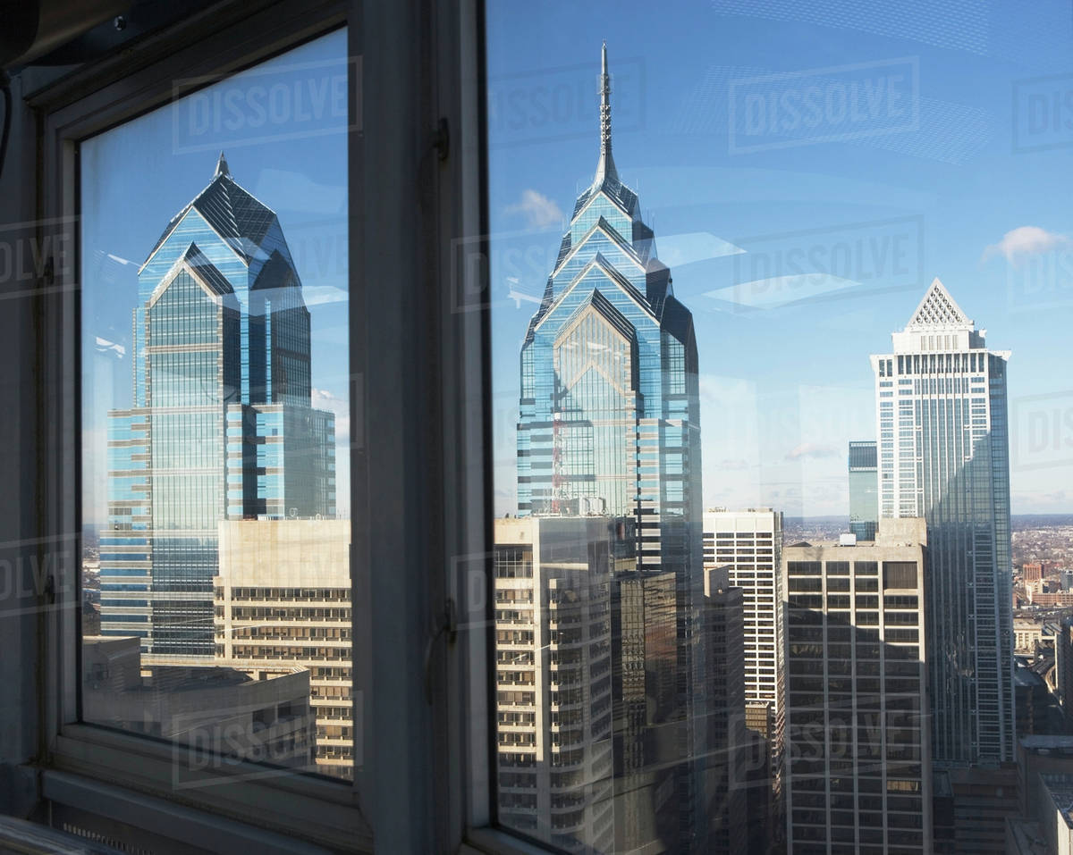 USA, Pennsylvania, Philadelphia, view through window on skyscrapers