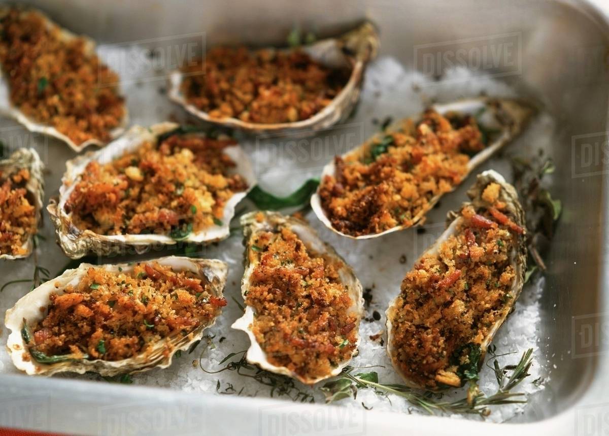 Oysters au gratin Stock Photo Dissolve