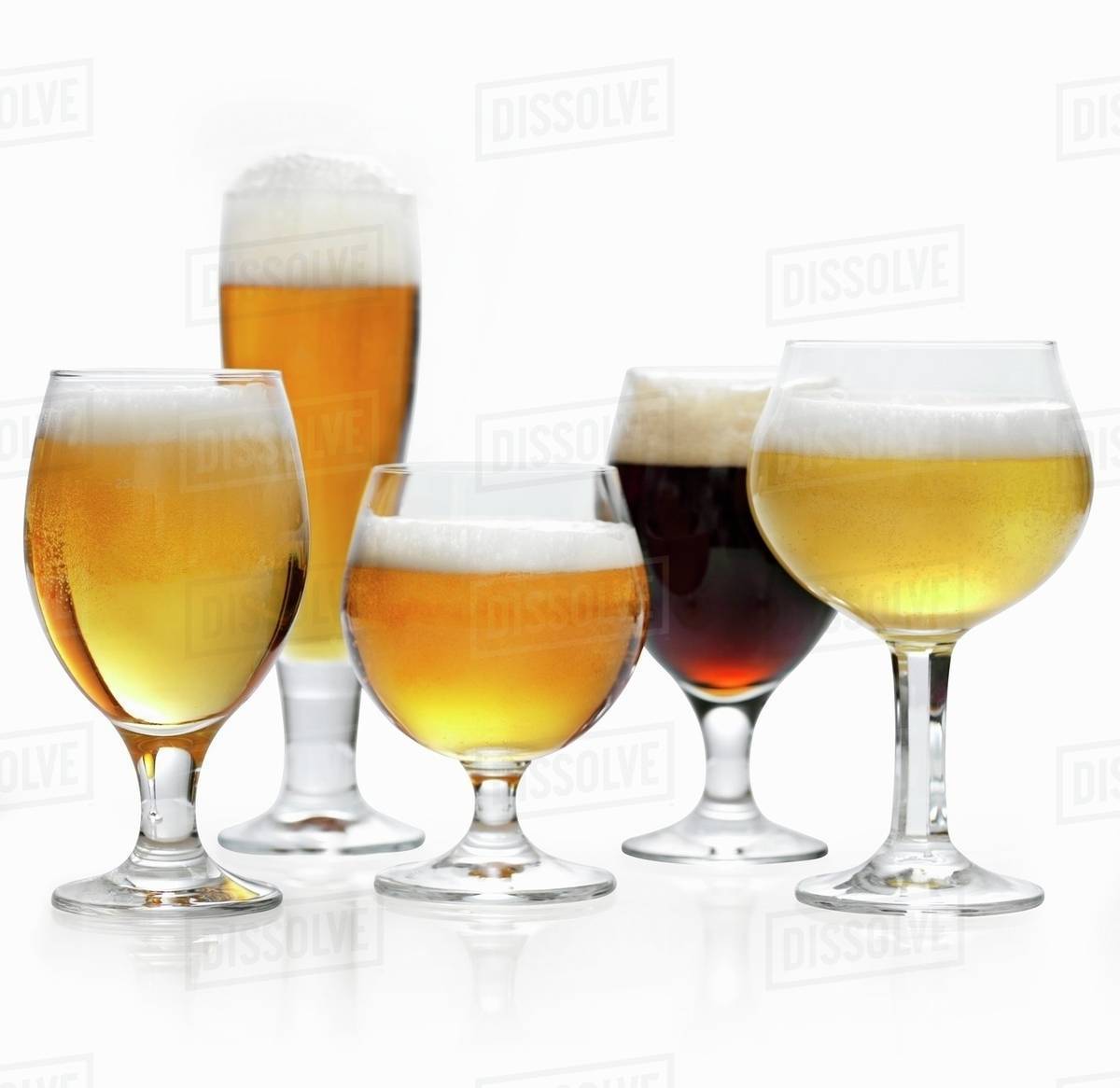Various types of beer in glasses Stock Photo Dissolve