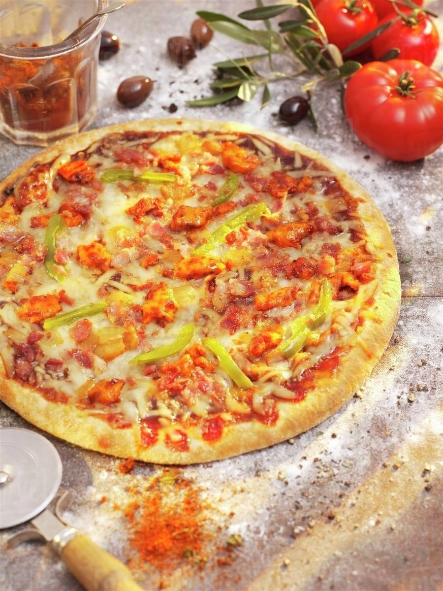 A minced meat and jalapeno pizza Stock Photo Dissolve