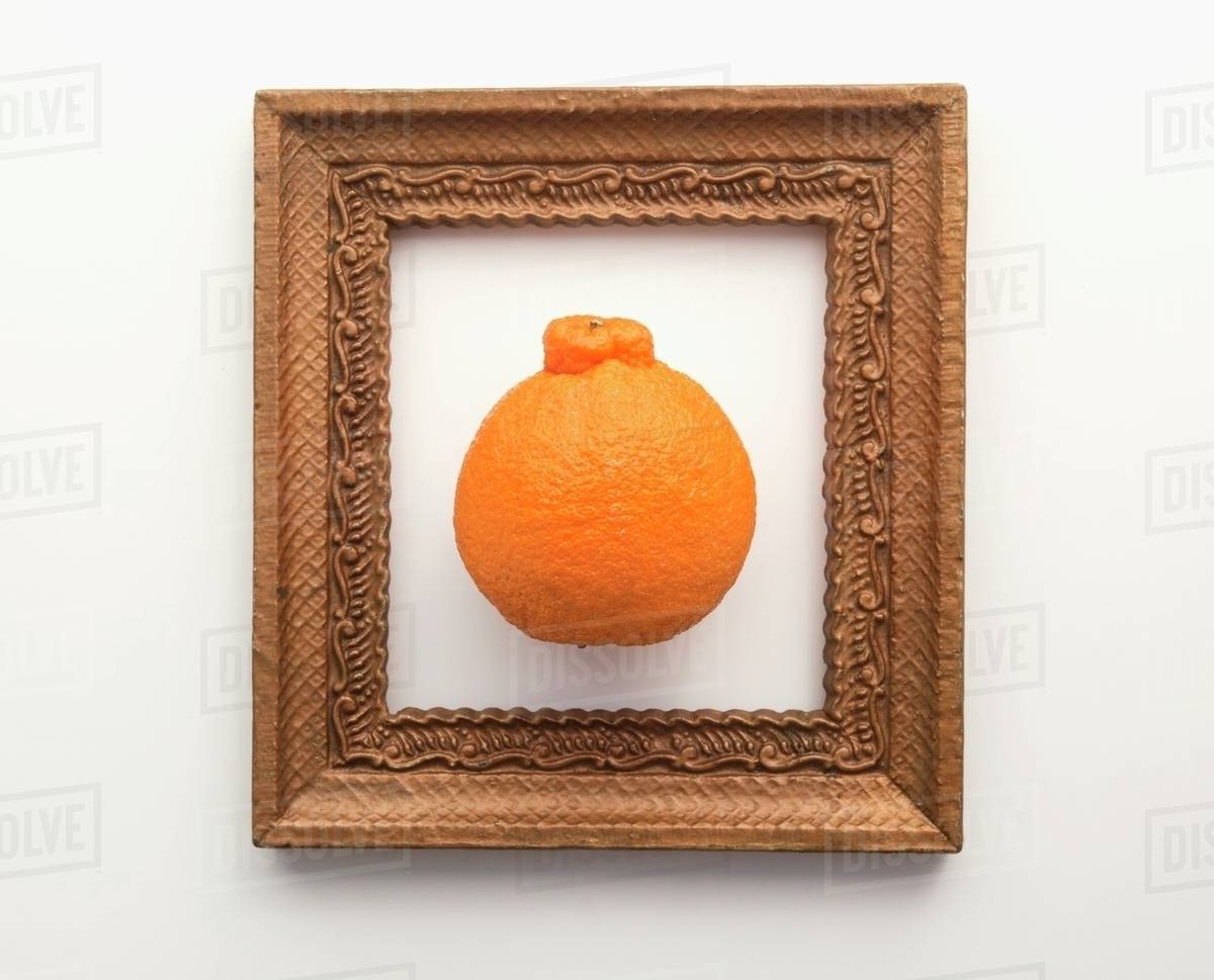 A Clemetine In Golden Frame Stock Photo Dissolve A Clemetine In Golden Frame