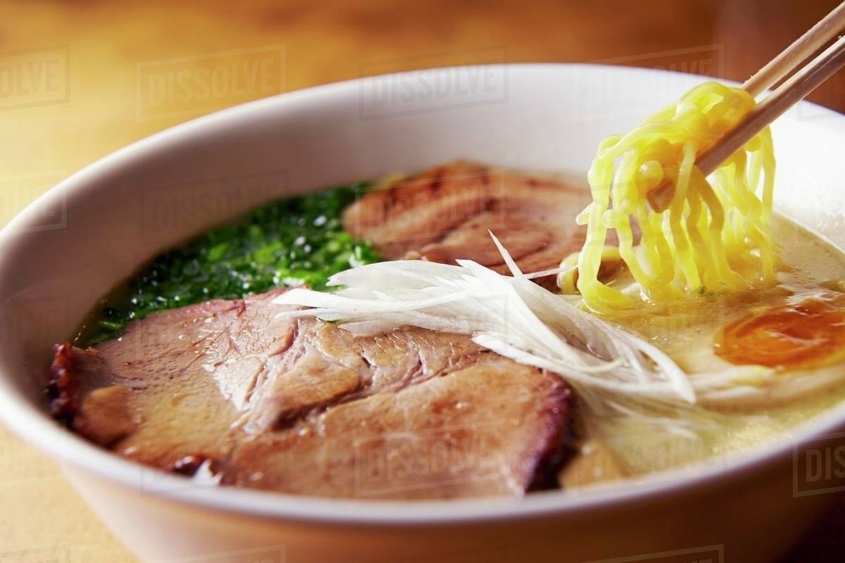 Char Siu (Chinese marinated pork) with ramen noodles Stock Photo