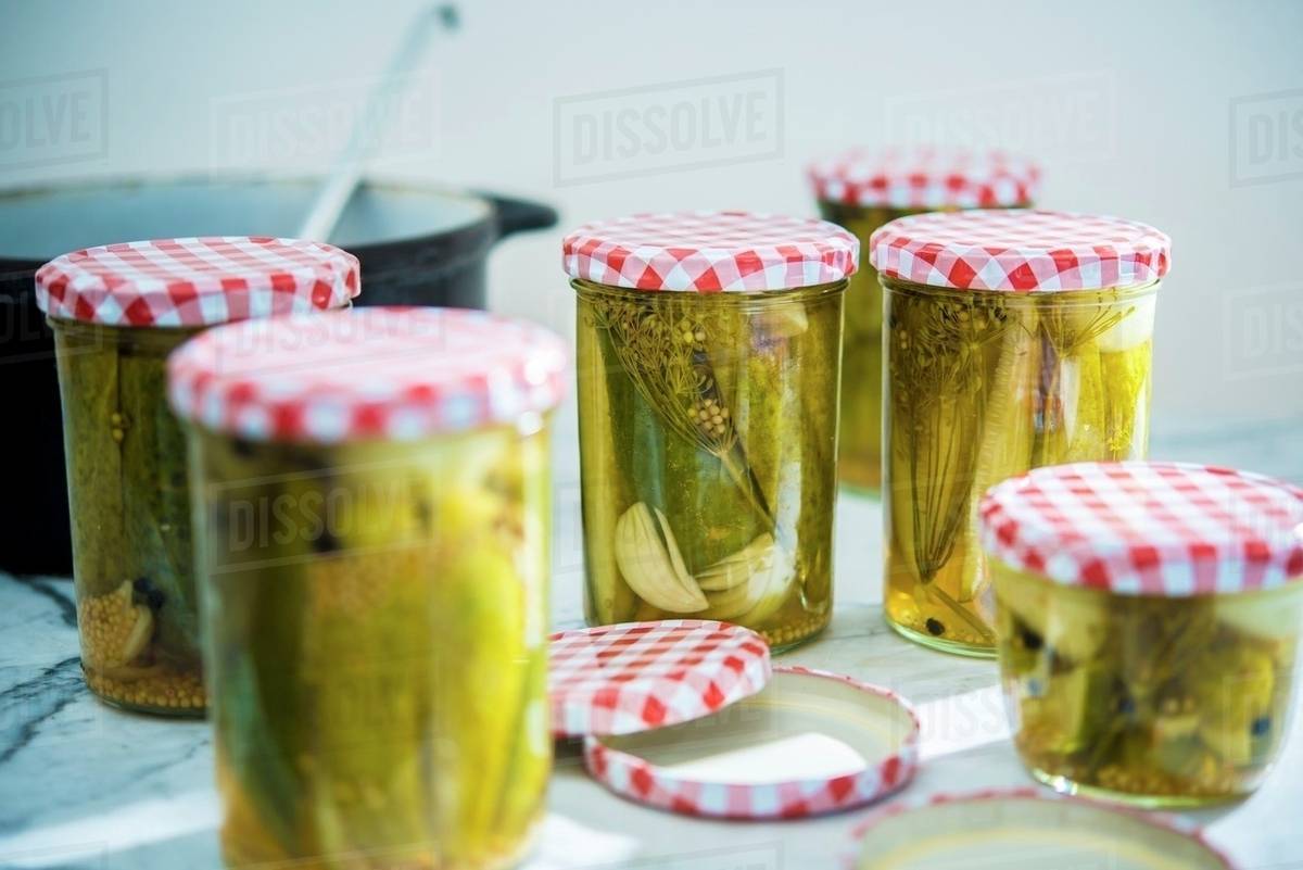 Jars of gherkins Stock Photo Dissolve