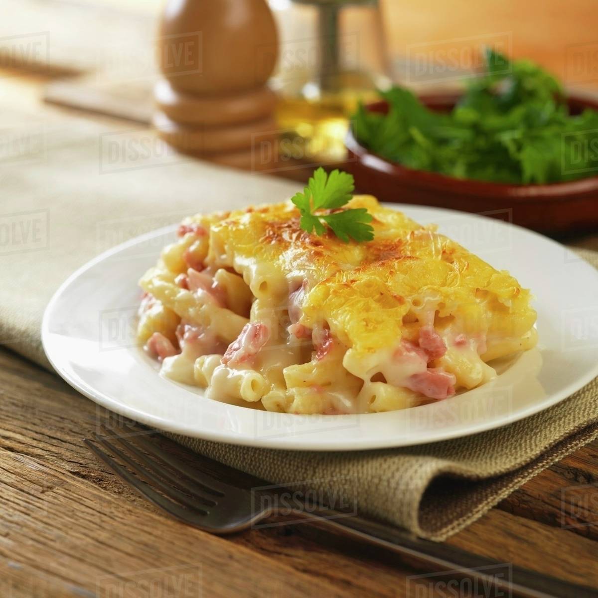 Macaroni cheese with ham Stock Photo Dissolve