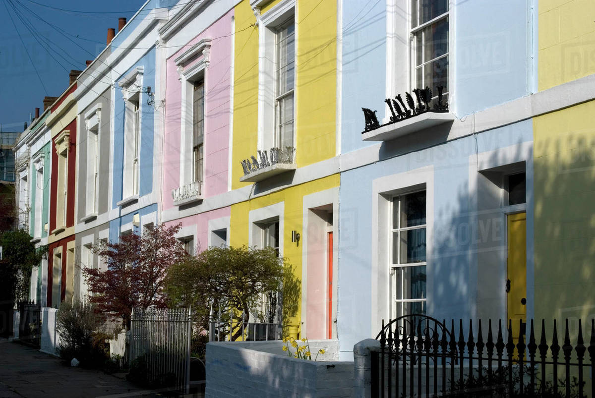 Pastelcoloured row of houses in London, England, UK. Stock Photo