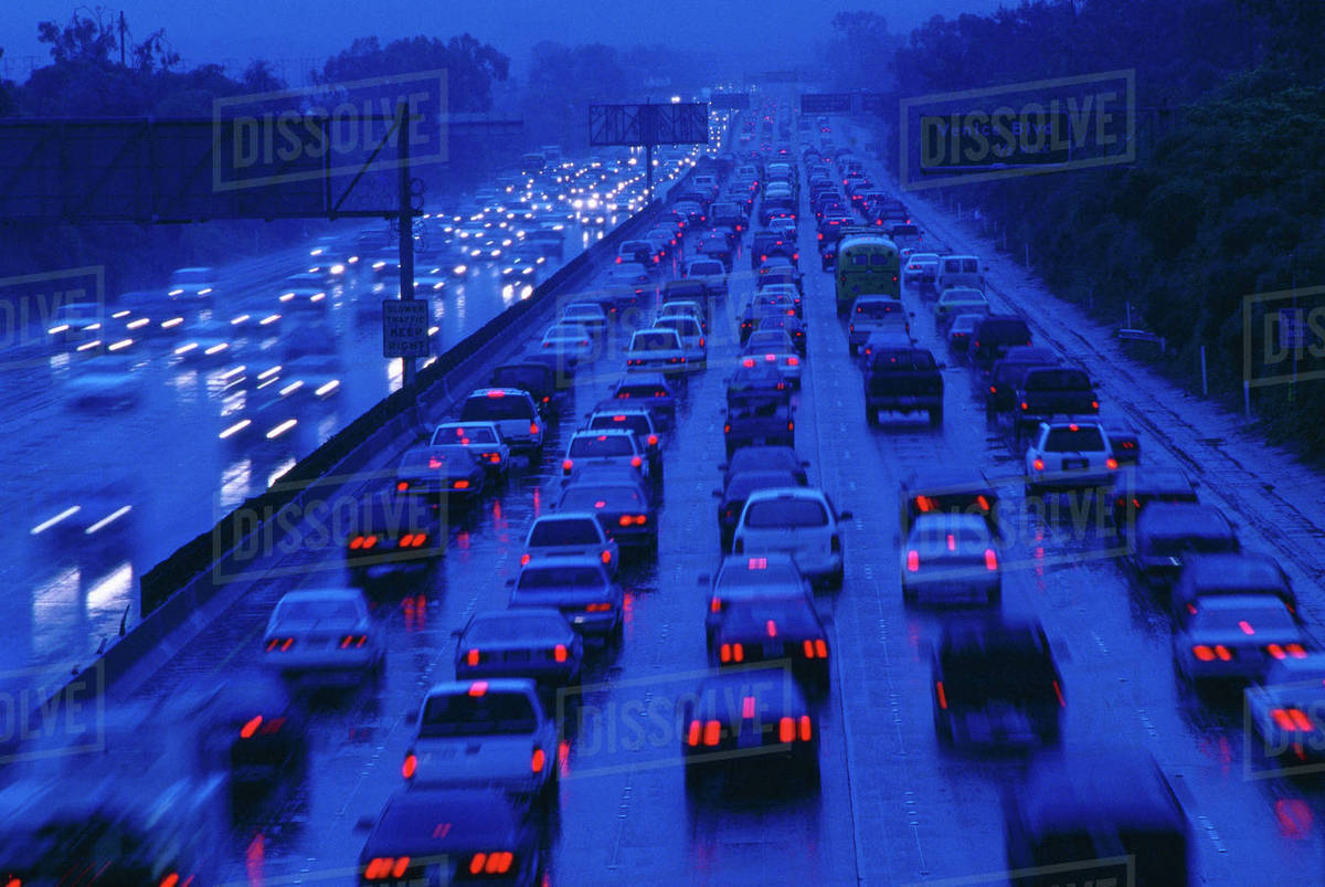 Traffic Jam on Highway, Los Angeles, California, USA Stock Photo Dissolve