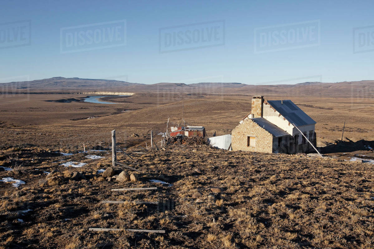 Farmhouse in a Remote Landscape, Patagonia, Argentina Stock Photo