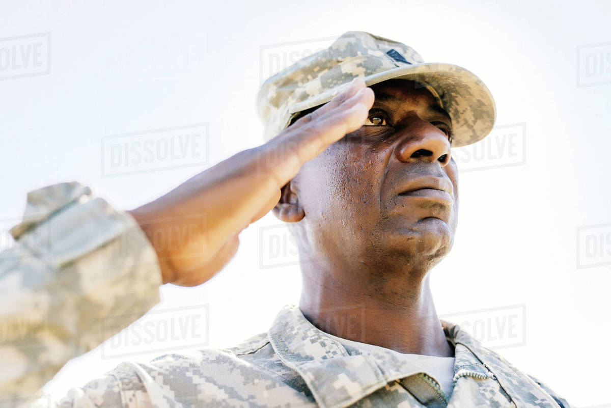 Black soldier saluting Stock Photo Dissolve