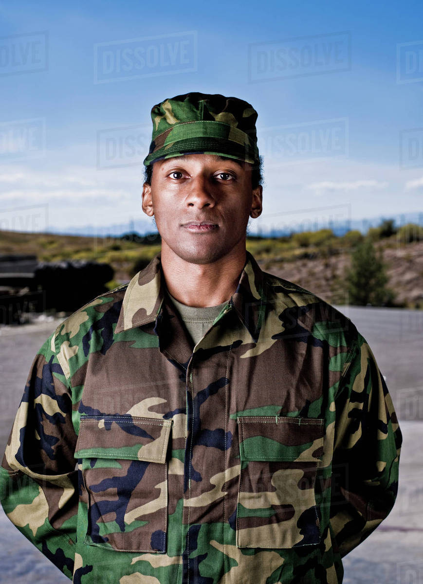 African American soldier in camouflage uniform Stock Photo Dissolve