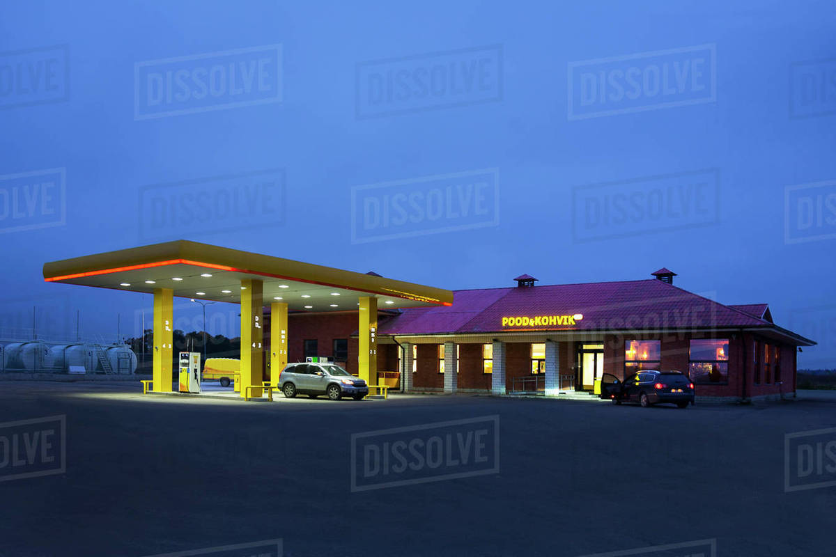 A roadside garage at night Stock Photo Dissolve