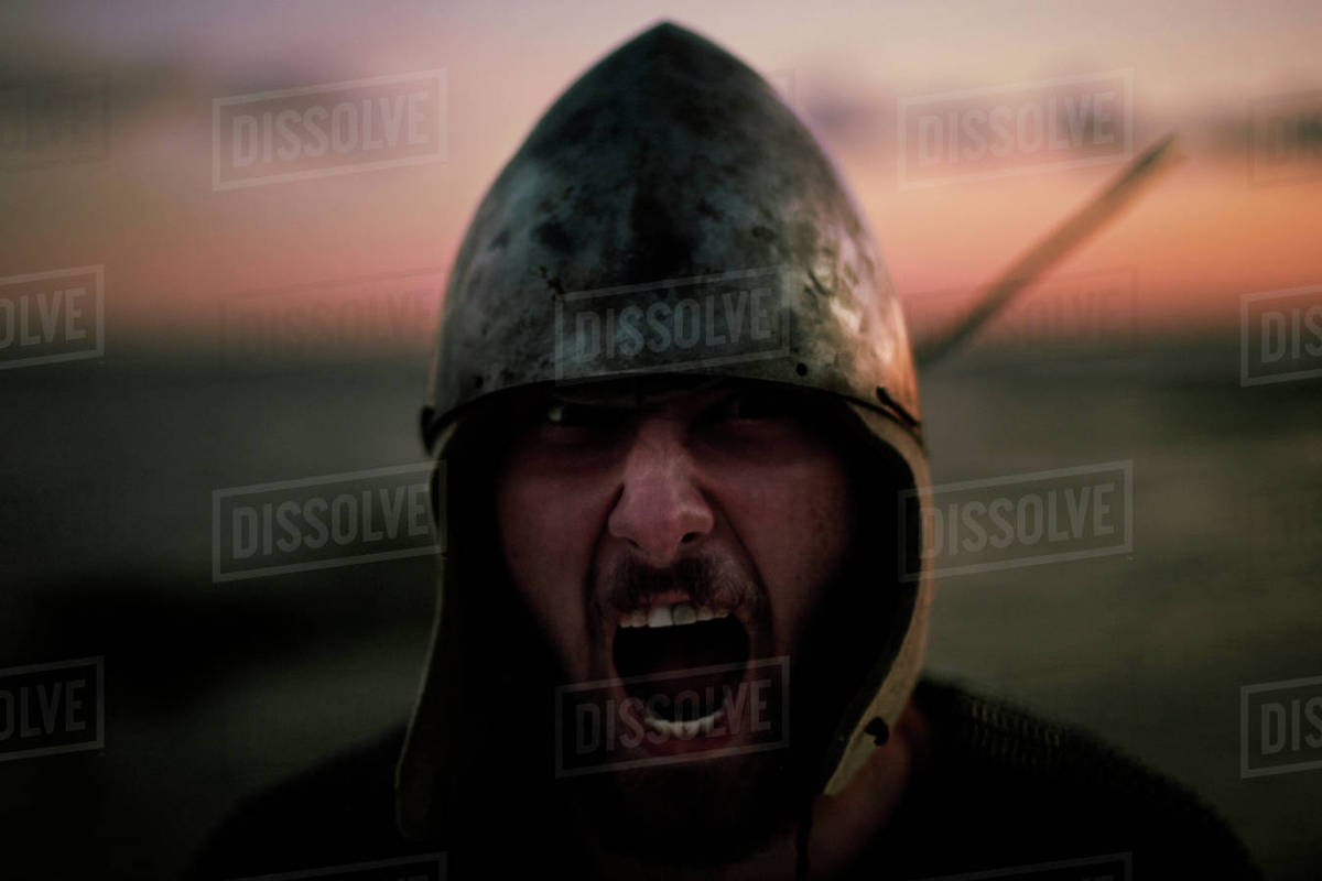 Caucasian soldier yelling Stock Photo Dissolve