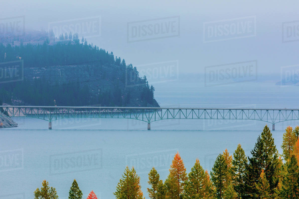 Bridge spanning river, Koocanusa Bridge, Rexford, Montana, United