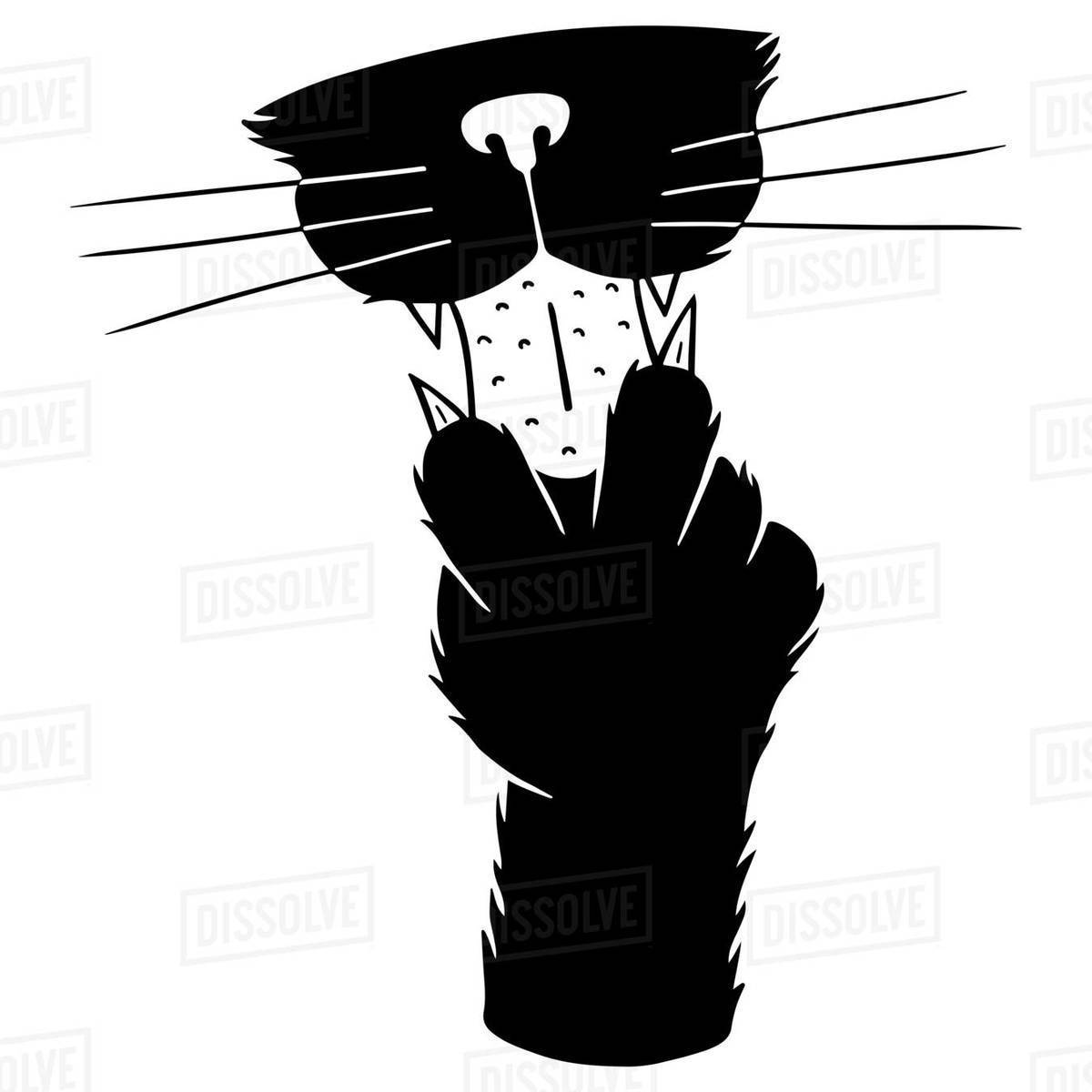 Illustration of a cat's paw touching tongue against white background Royalty-free stock photo