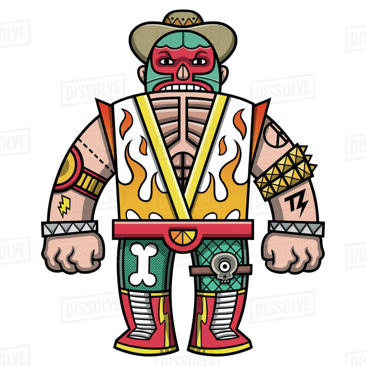 Cartoon illustration of Mexican wrestler isolated on white background Royalty-free stock photo