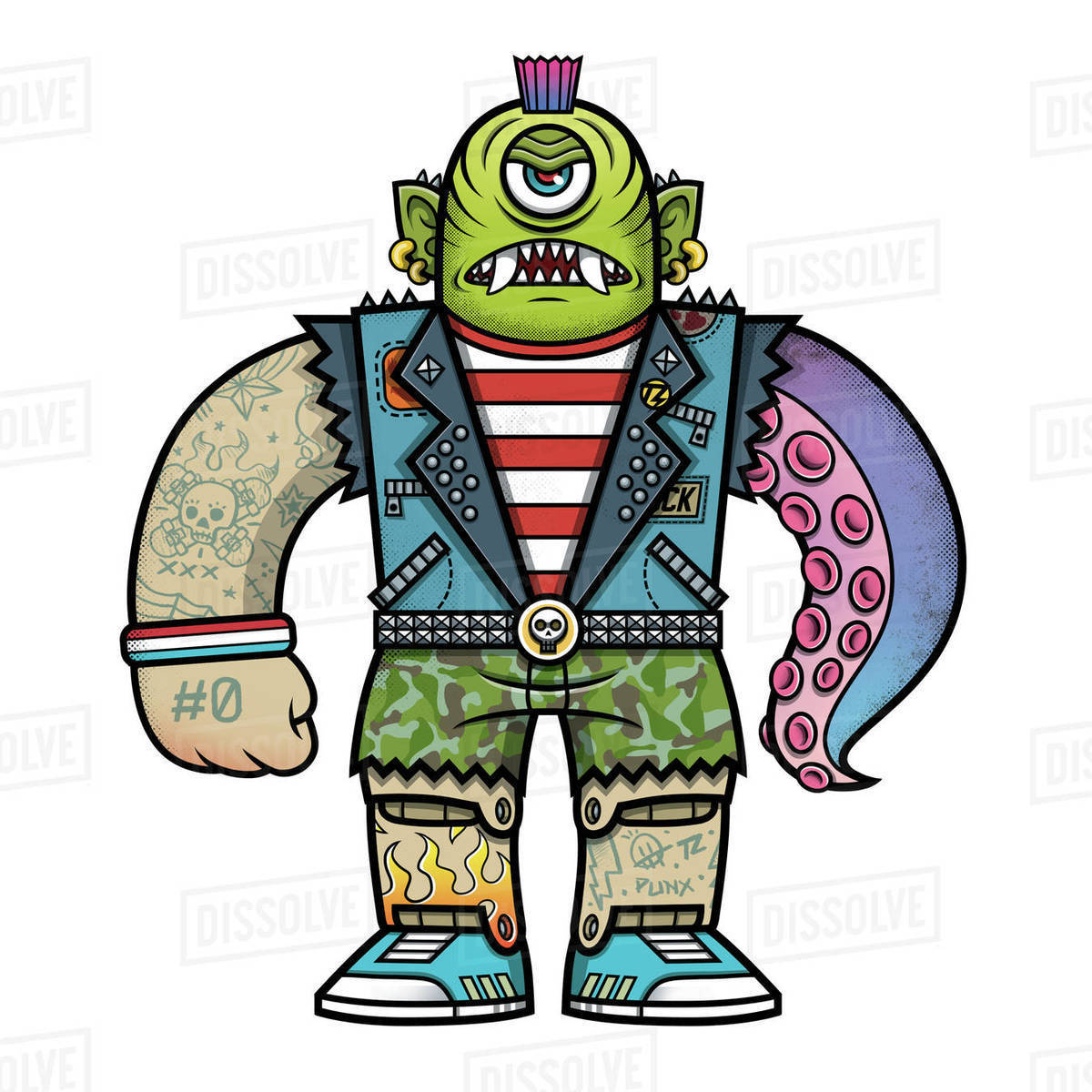 Cartoon illustration of rocker monster isolated on white background Royalty-free stock photo