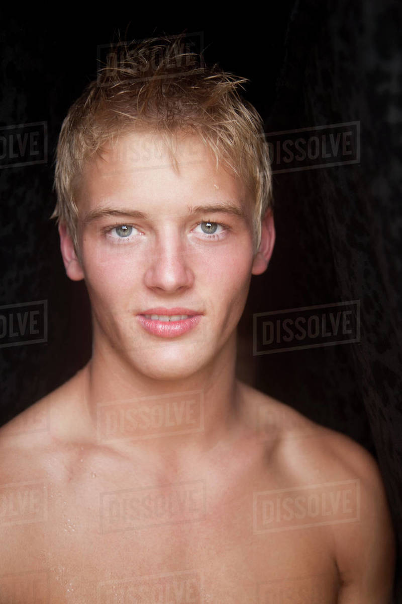 Serious bare chested Caucasian man Stock Photo Dissolve