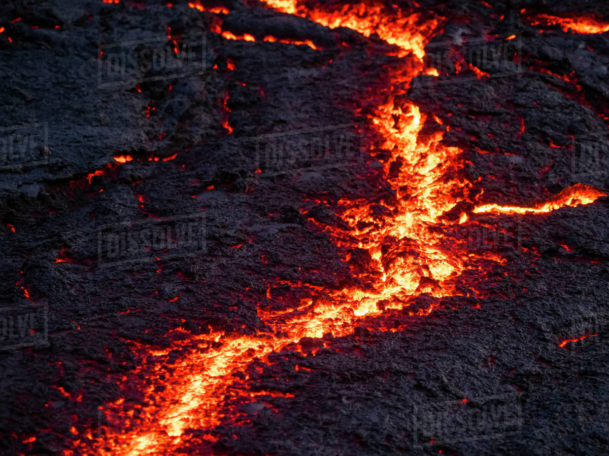 Cracks In Lava Flow And Glowing Magma Fagradalsfjall Volcano Iceland Stock Photo Dissolve