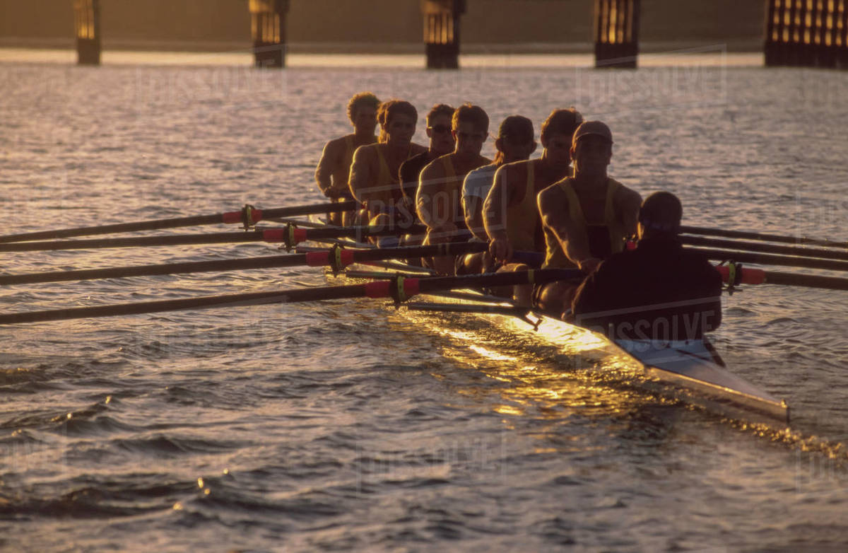 Rowing Eight competing in rowing competition Stock Photo Dissolve