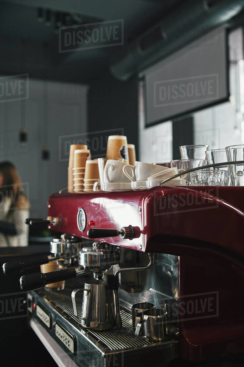 Professional coffee machine with tools in coffeehouse Stock Photo