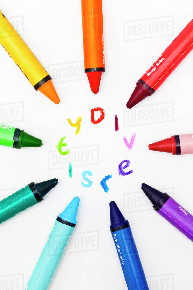 Multicolored Crayons surrounding the word diversity Stock Photo Dissolve