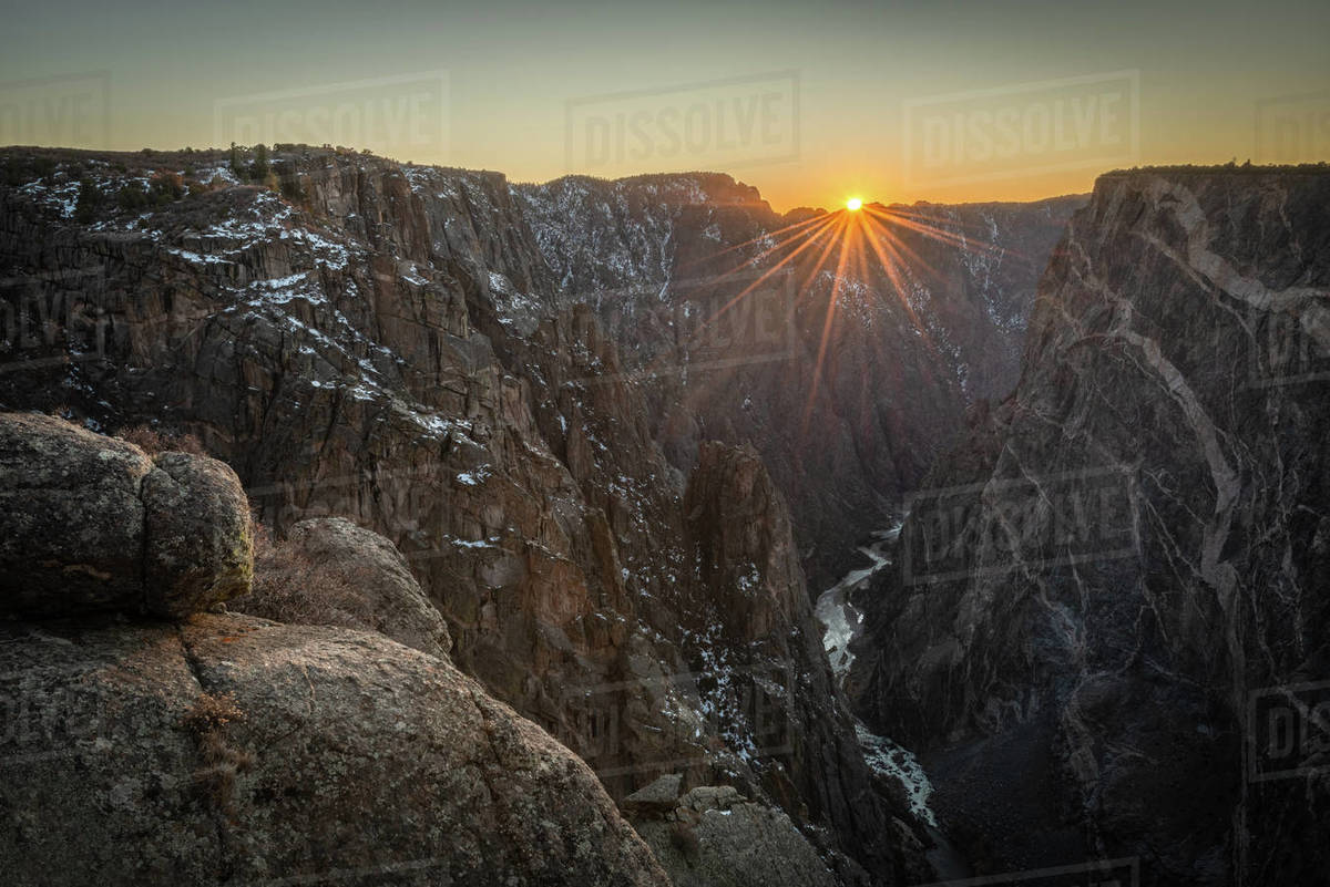 Gunnison river running through Black Canyon at Sunset, Gunnison ...