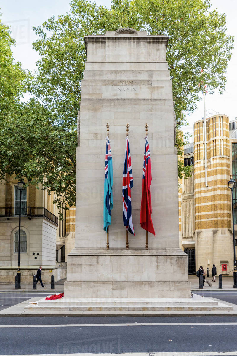 The Cenotaph War Memorial in Whitehall, Westminster, London, England