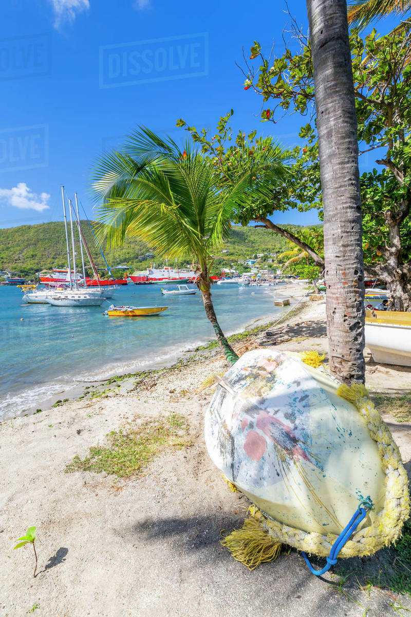 Sailing boats anchoring in Port Elizabeth, Admiralty Bay, Bequia, The Grenadines, St. Vincent and the Grenadines, Windward Islands, West Indies, Caribbean, Central America Royalty-free stock photo