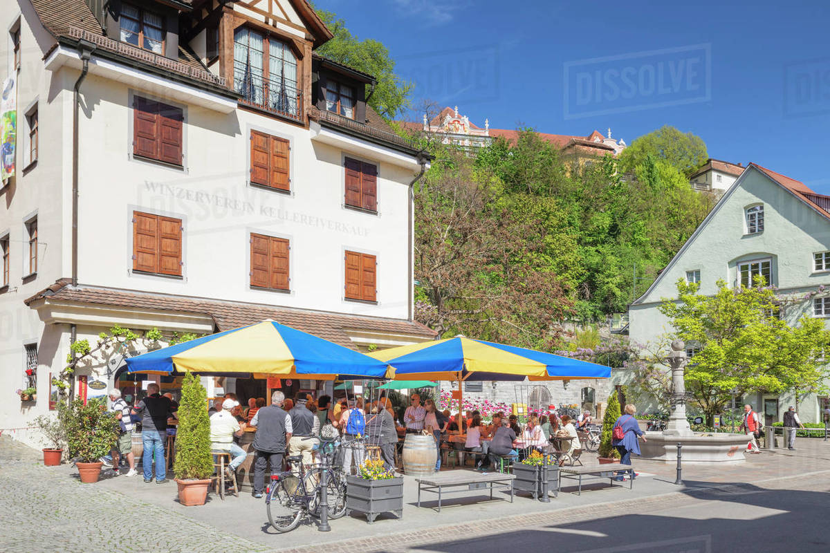 Wine grower restaurant, pedestrain area, Meersburg, Lake Constance, Baden-Wurttemberg, Germany, Europe Royalty-free stock photo