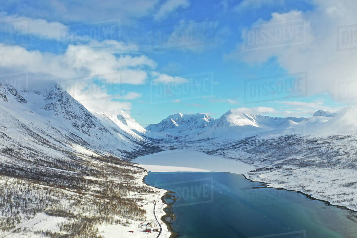 Drone view of Nordlenangen, Lyngen peninsula, Troms County, Norway, Scandinavia, Europe Royalty-free stock photo