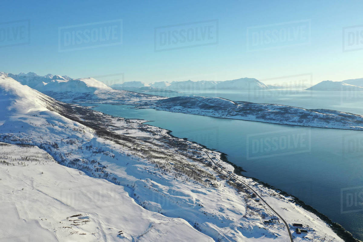 Drone view of Nordlenangen, Lyngen peninsula, Troms County, Norway, Scandinavia, Europe Royalty-free stock photo