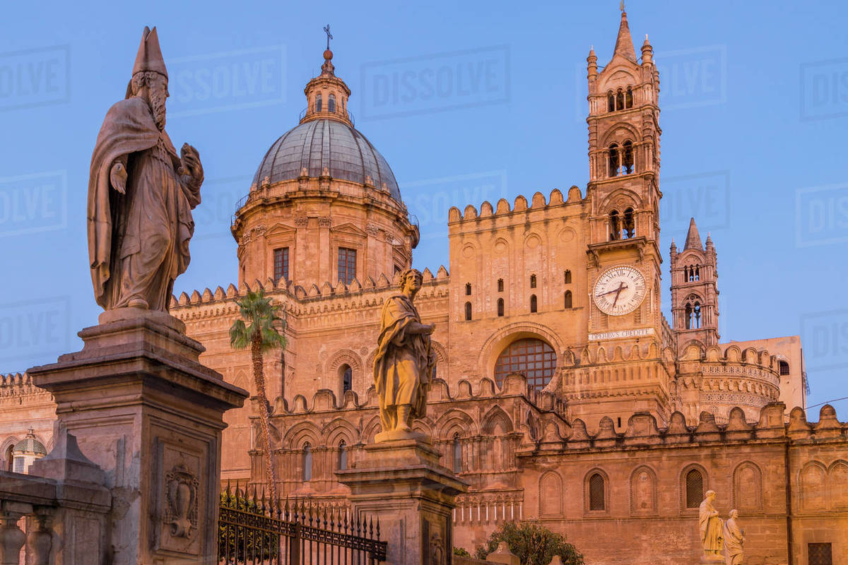 Palermo Cathedral at dawn, UNESCO World Heritage Site, Palermo, Sicily, Italy, Europe Royalty-free stock photo