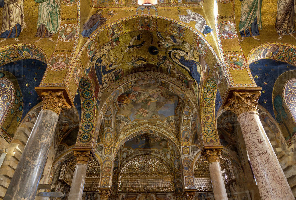 Interior of the Santa Maria dell'Ammiraglio church (La Martorana), UNESCO World Heritage Site, Palermo, Sicily, Italy, Europe Royalty-free stock photo