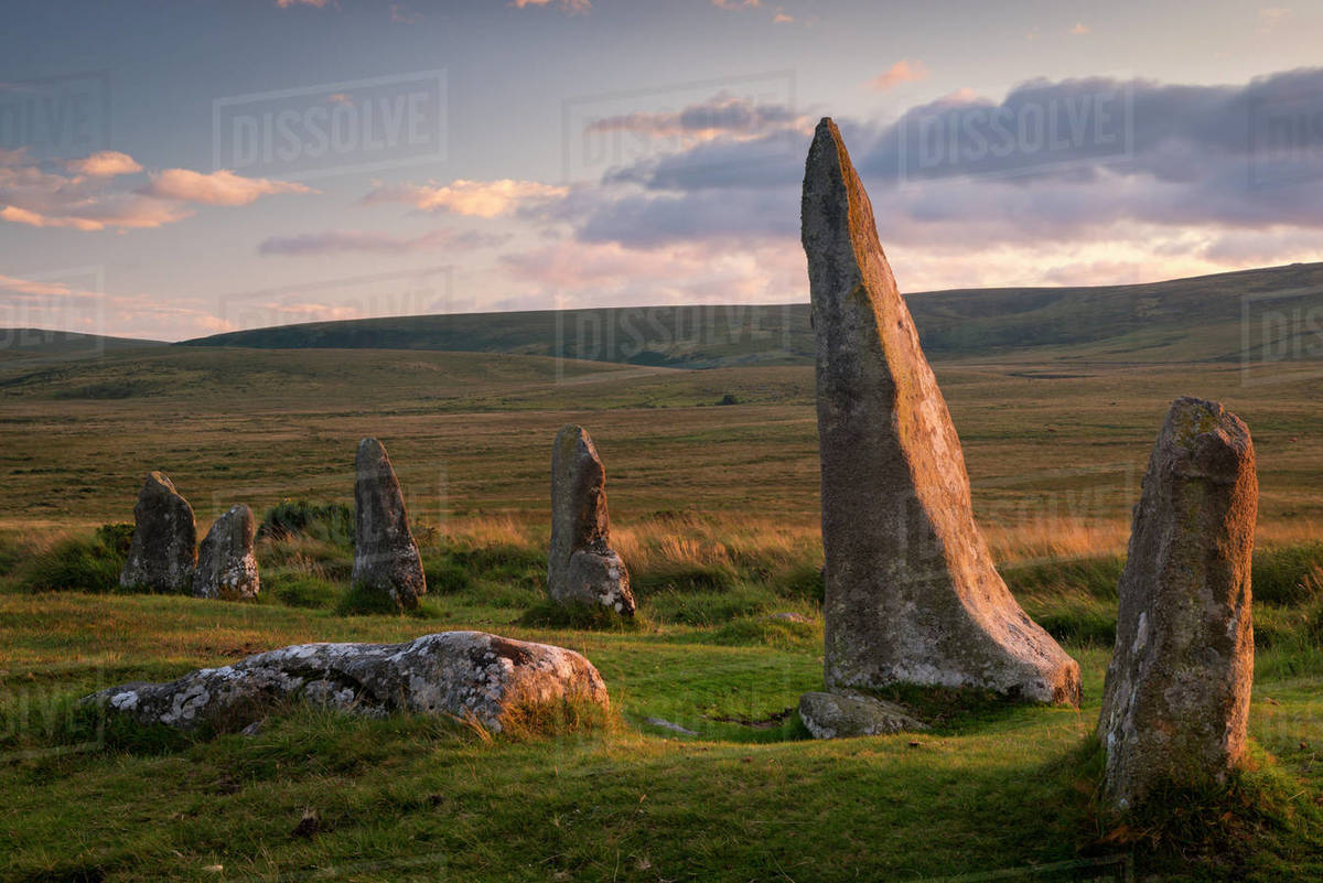 Scorhill megalithic stone circle in Dartmoor National Park, Devon