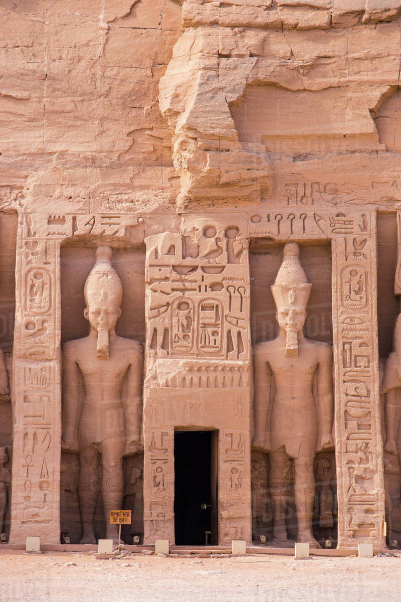 The small temple, dedicated to Nefertari and adorned with statues of
