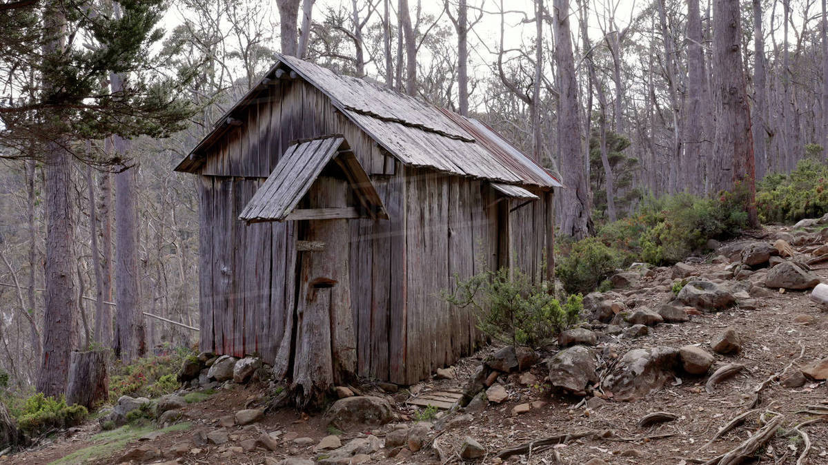 A reconstructed historic trapper's hut at walls of jerusalem national