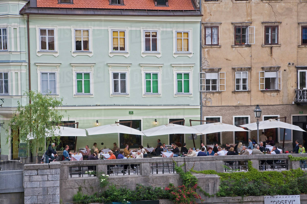 Outdoor cafe, Ljubljana, Slovenia Stock Photo Dissolve