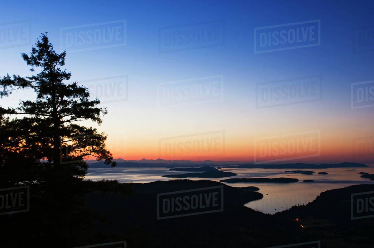 Canada, BC, Salt Spring Island, Canadian Gulf Islands at Dawn from Mt. Maxwell Royalty-free stock photo