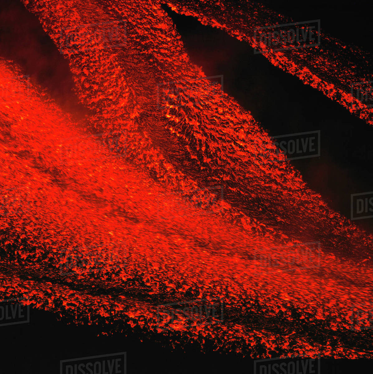 Italy, Sicily, Mt Etna Lava. The dark of night intensifies the dramatic