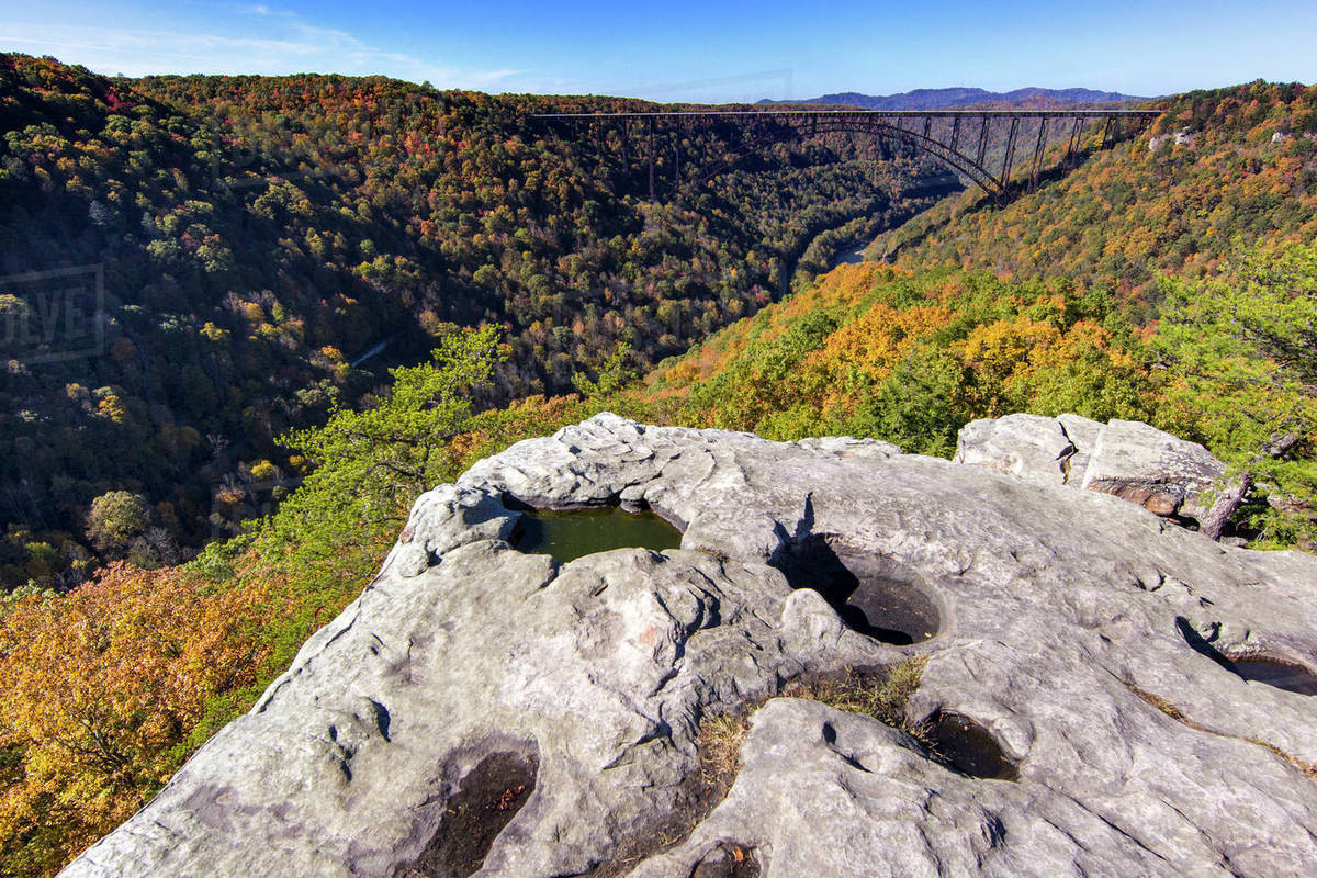 The New River Bridge in autumn near Fayetteville, West Virginia
