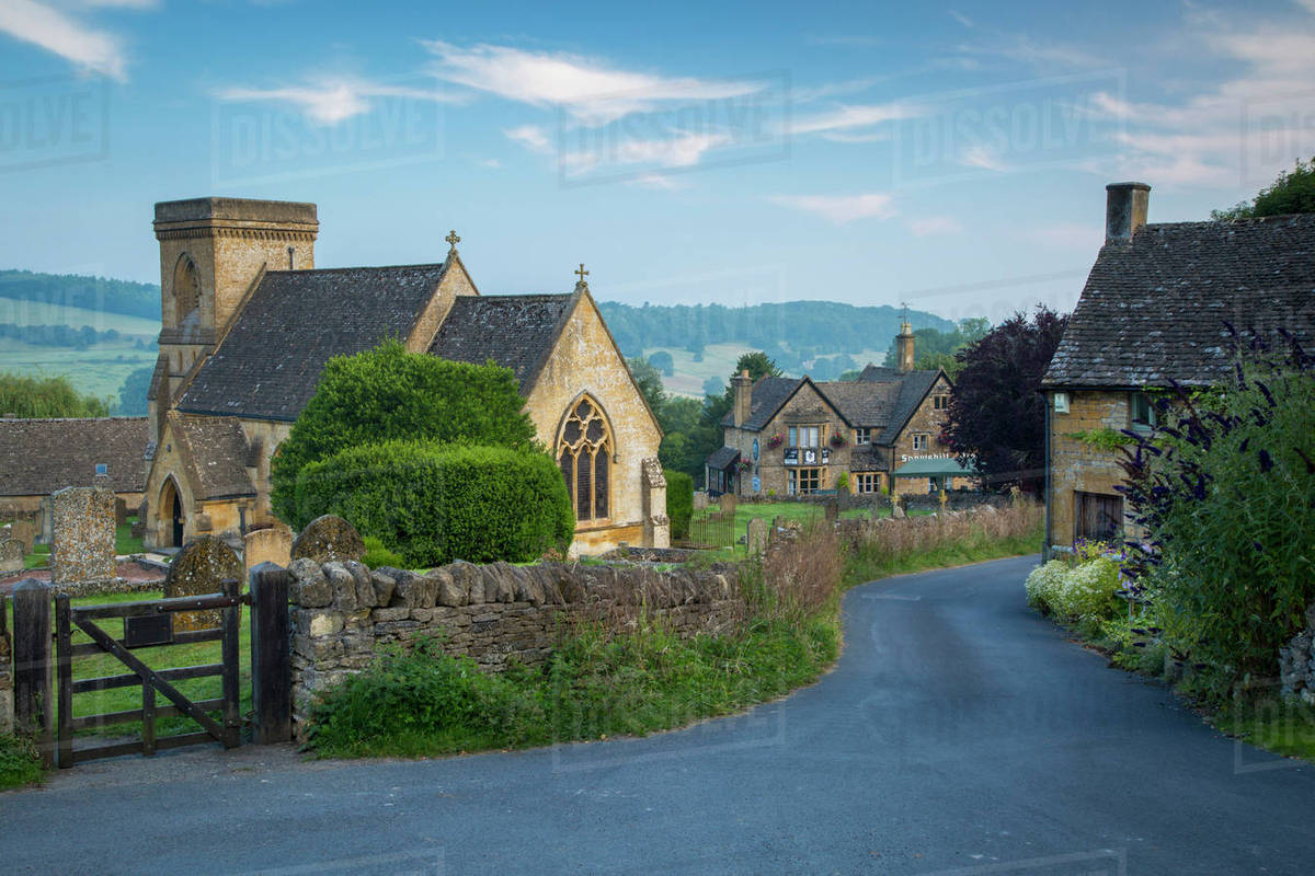 Early morning over the Cotswolds village of Snowshill, Gloucestershire