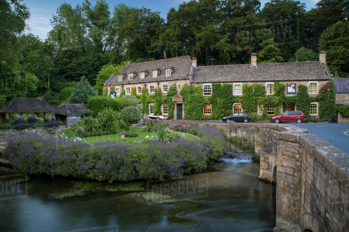 View Of River Coln And Swan Hotel The Cotswolds Bibury View Of River Coln And Swan Hotel The Cotswolds Bibury Gloucestershire England