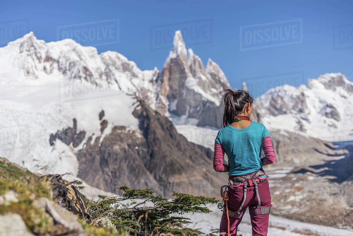 Rock climbing in El Chaltén, south Patagonia, Argentina Stock Photo